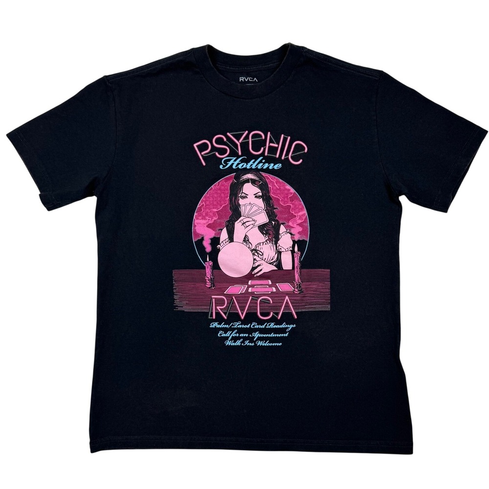 RVCA Day Shift T-Shirt Psychic Hotline George Thompson ANP Small Black Goth Y2K